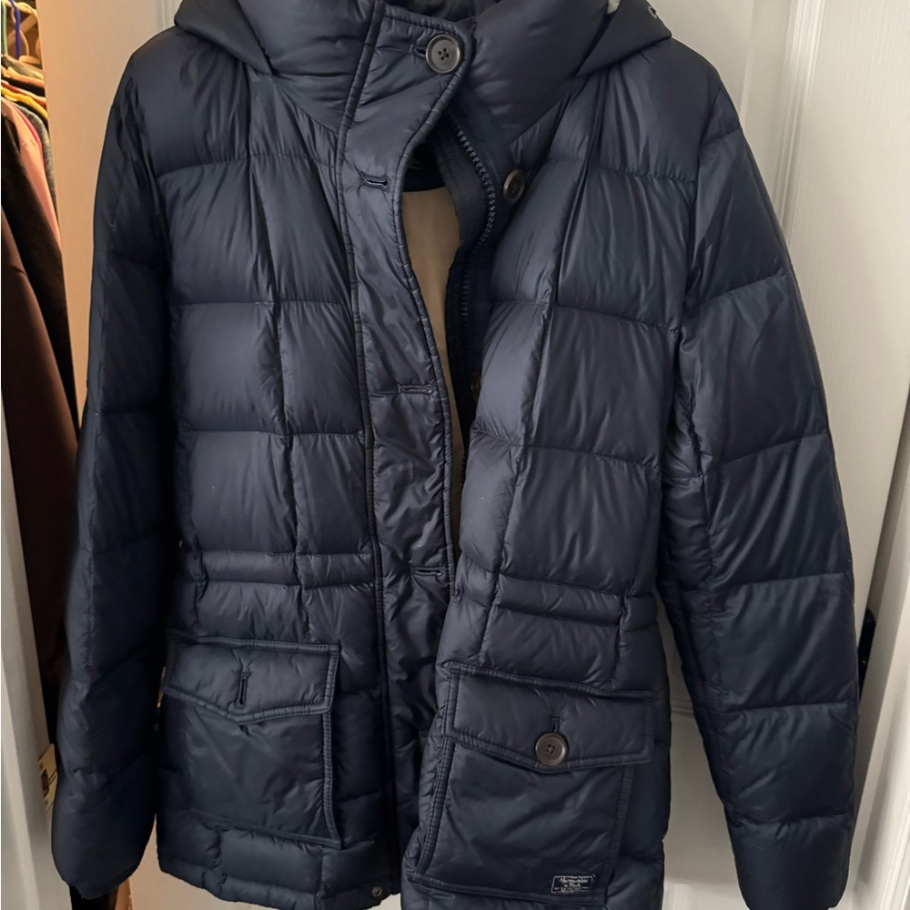 Abercrombie & Fitch Navy Puffer Jacket with Teal Trim